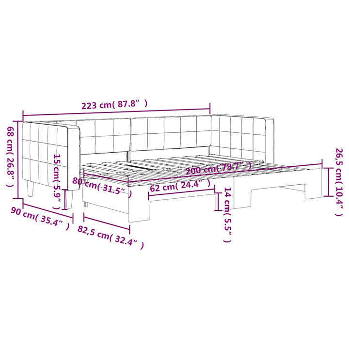 daybed med udtræk 80x200 cm velour blå