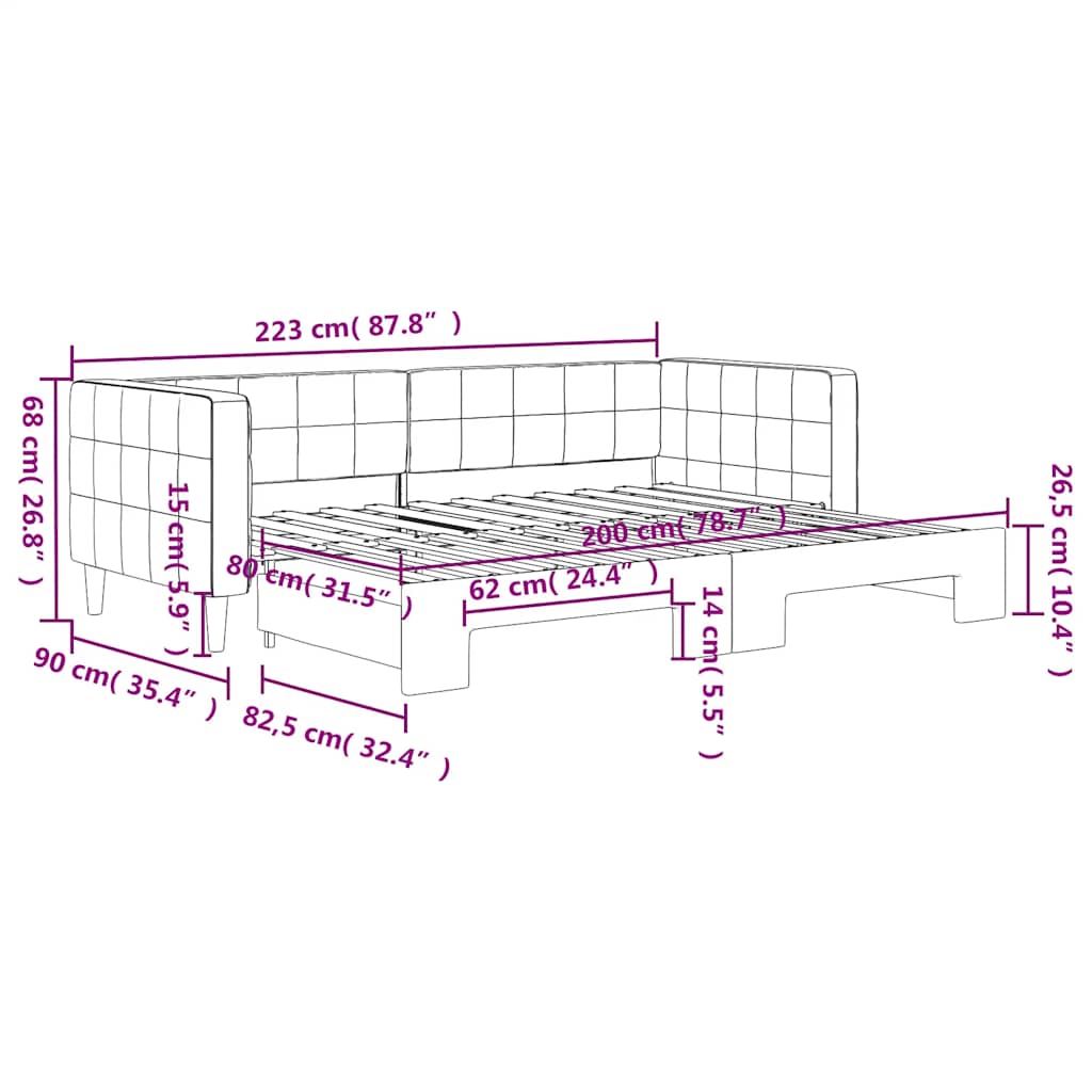 daybed med udtræk 80x200 cm velour mørkegrøn