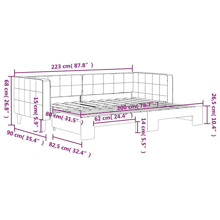 daybed med udtræk 80x200 cm velour mørkegrøn