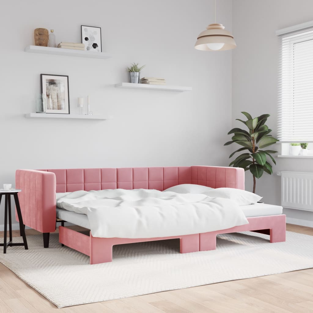 daybed med udtræk 80x200 cm velour lyserød