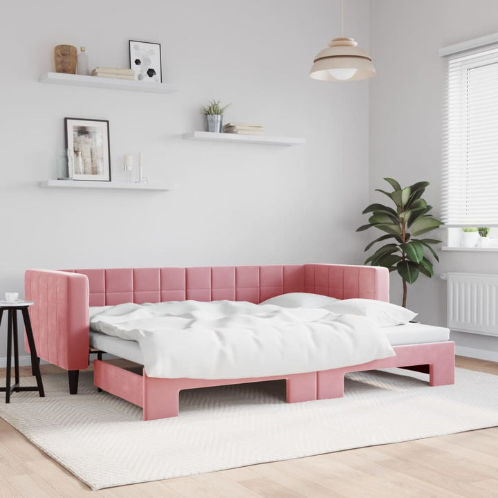 daybed med udtræk 80x200 cm velour lyserød