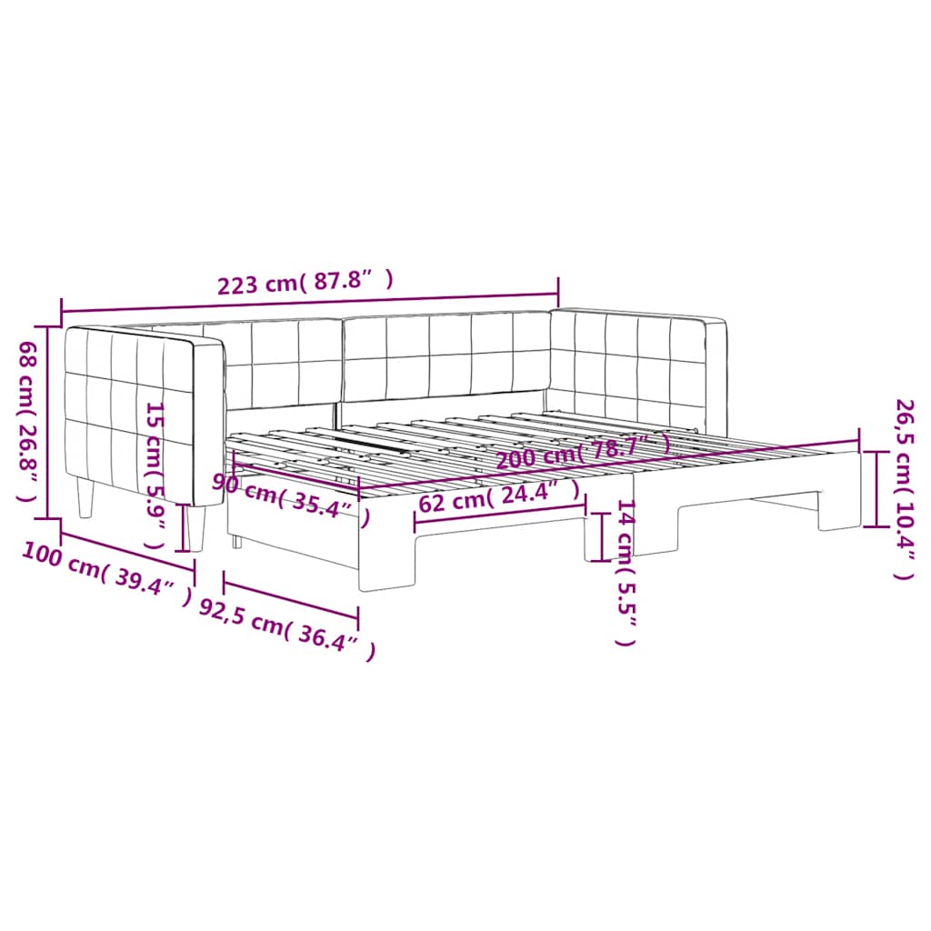 daybed med udtræk 90x200 cm velour blå