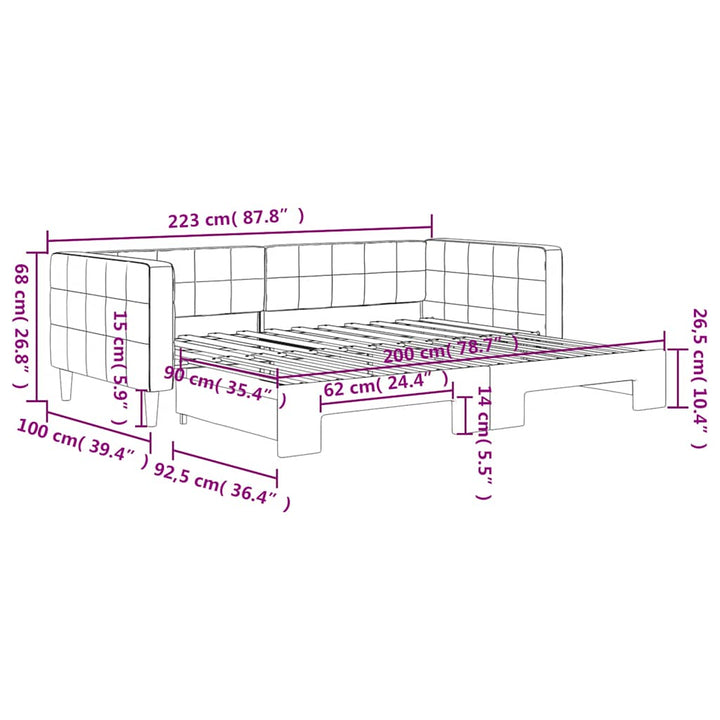 daybed med udtræk 90x200 cm velour blå