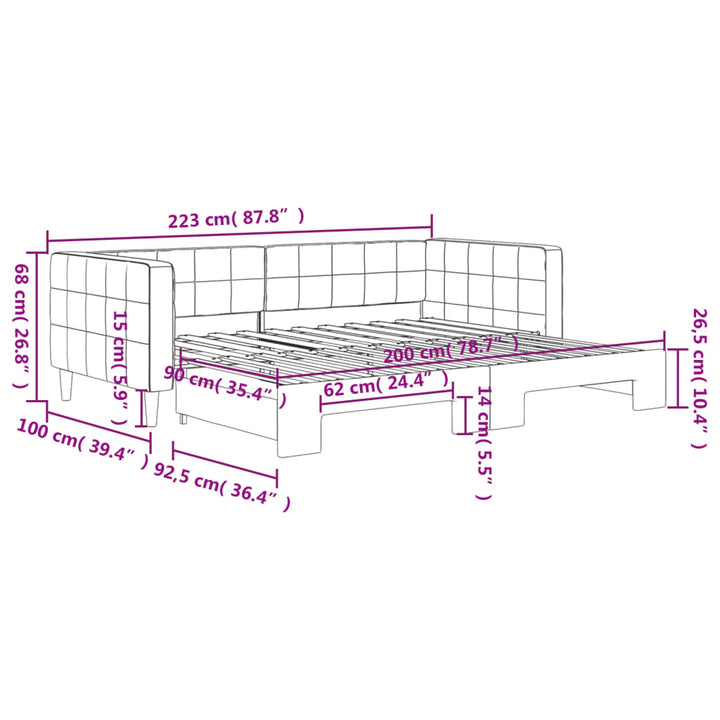daybed med udtræk 90x200 cm velour lysegrå