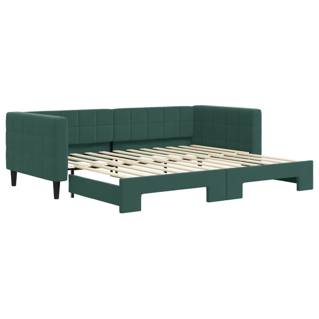 daybed med udtræk 90x200 cm velour mørkegrøn