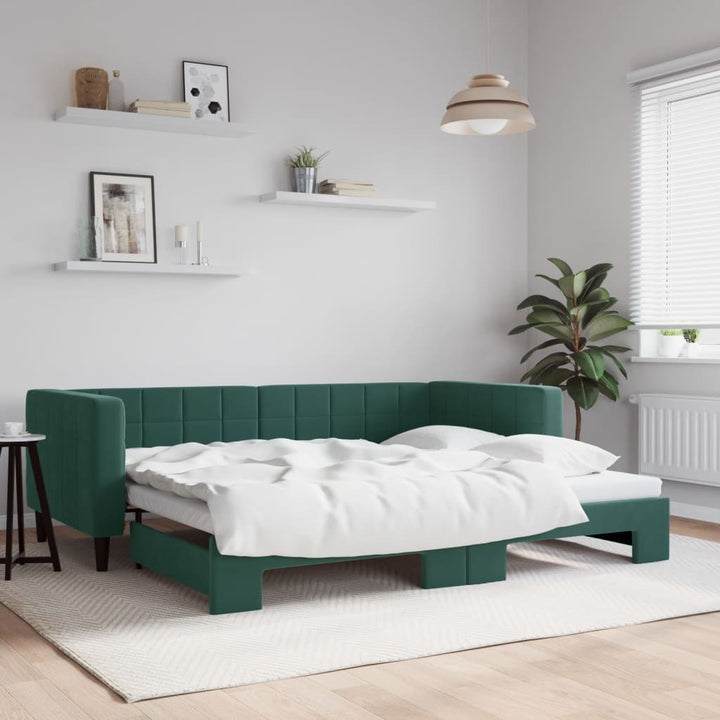daybed med udtræk 90x200 cm velour mørkegrøn