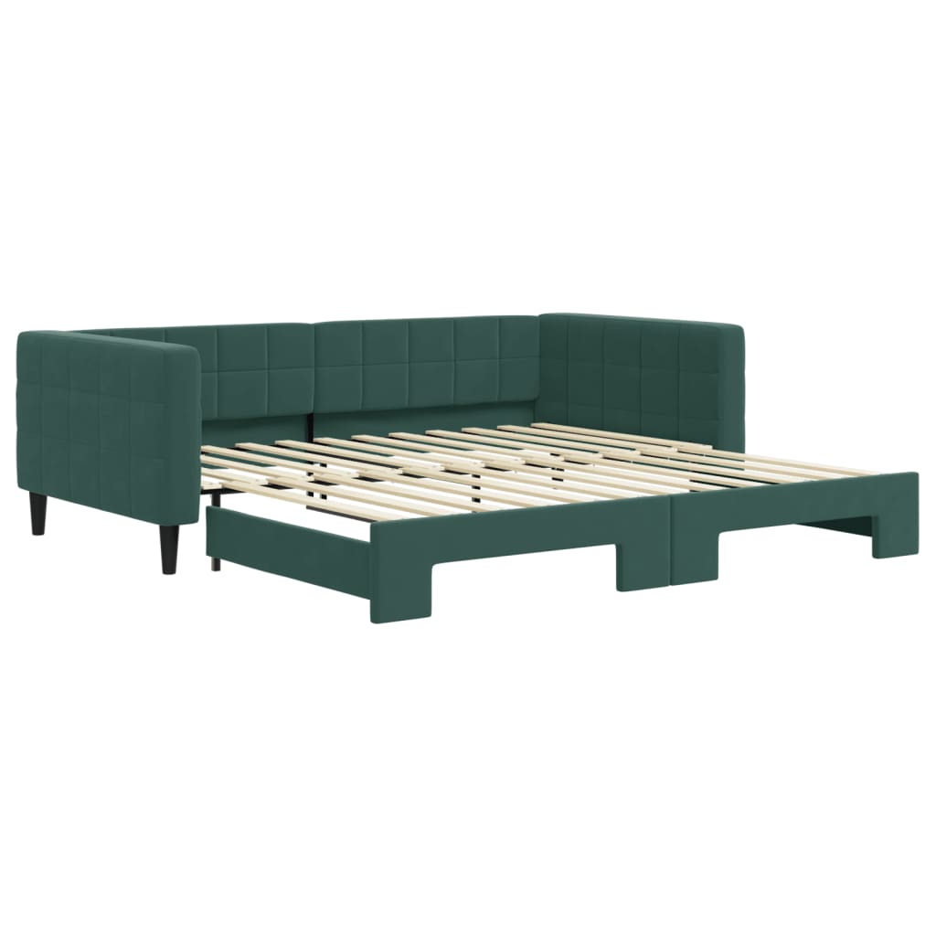 daybed med udtræk 100x200 cm velour mørkegrøn