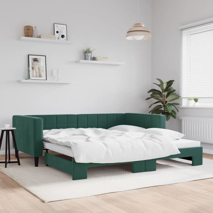 daybed med udtræk 100x200 cm velour mørkegrøn