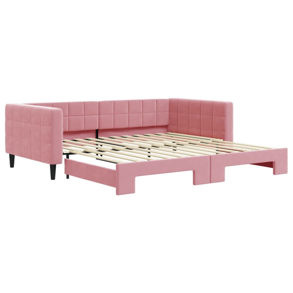 daybed med udtræk 100x200 cm velour lyserød