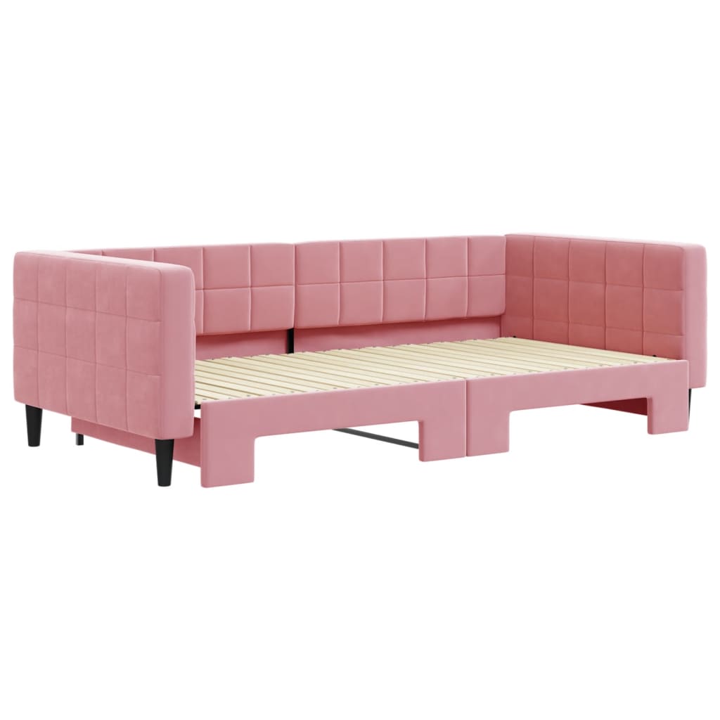 daybed med udtræk 100x200 cm velour lyserød