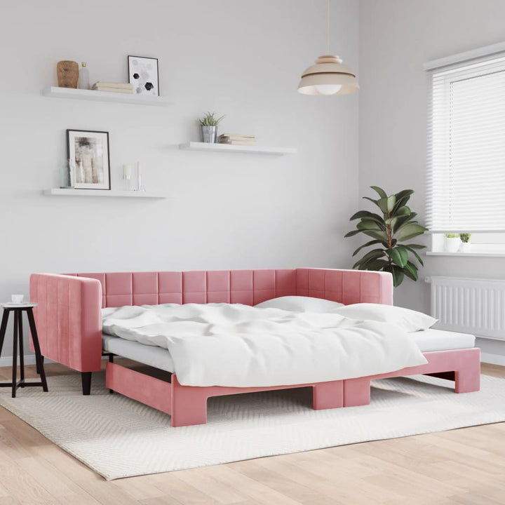 daybed med udtræk 100x200 cm velour lyserød