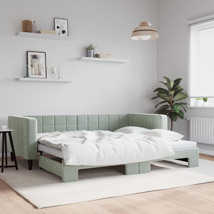daybed med udtræk 90x190 cm velour lysegrå
