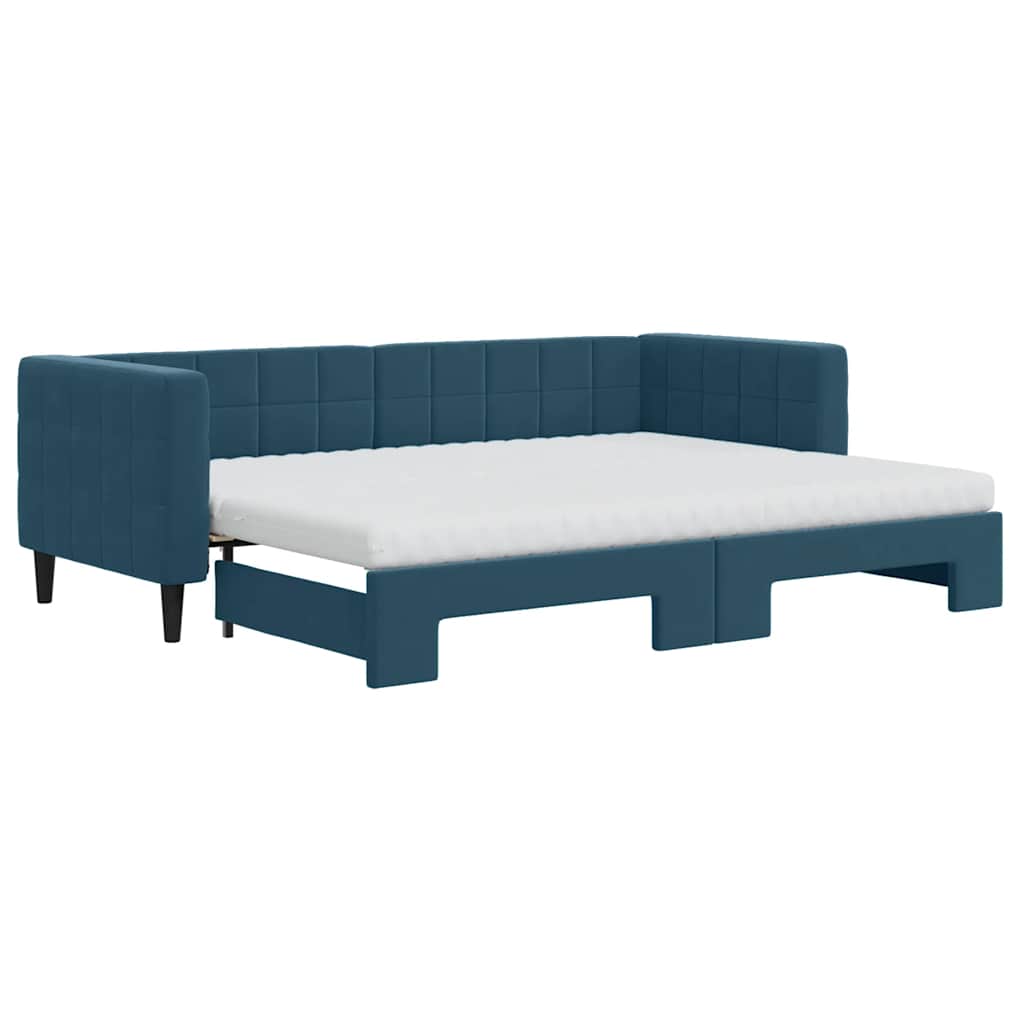 daybed med udtræk og madras 80x200 cm velour blå