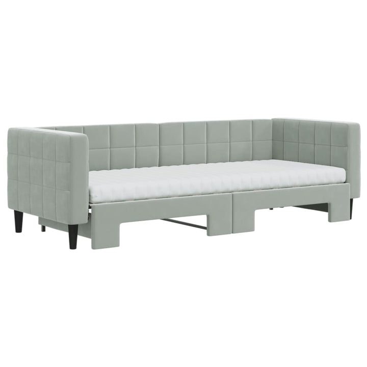 daybed med udtræk og madras 80x200 cm velour lysegrå
