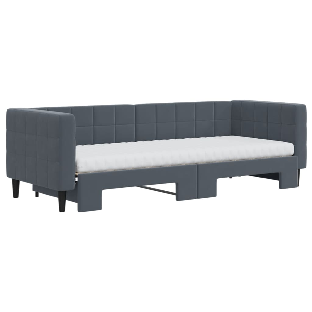 daybed med udtræk og madras 80x200 cm velour mørkegrå