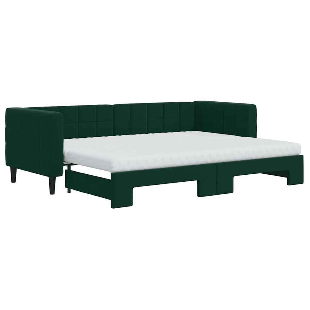 daybed med udtræk og madras 80x200 cm velour mørkegrøn