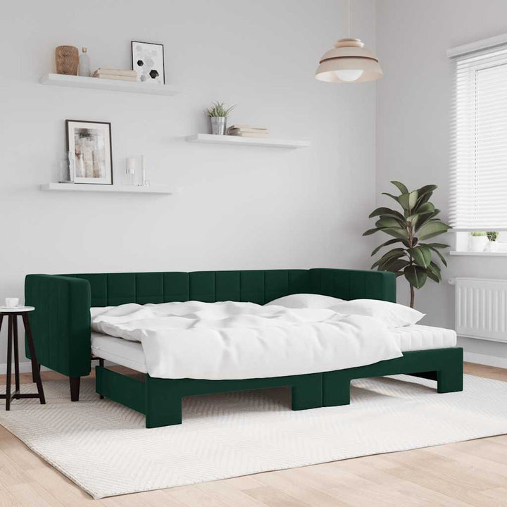 daybed med udtræk og madras 80x200 cm velour mørkegrøn