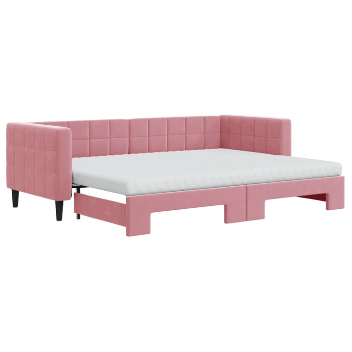 daybed med udtræk og madras 80x200 cm velour lyserød
