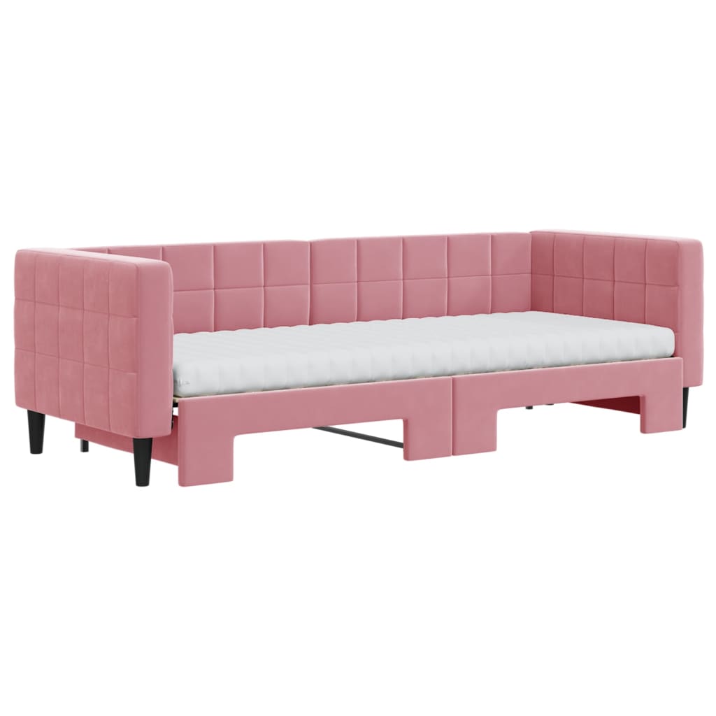 daybed med udtræk og madras 80x200 cm velour lyserød