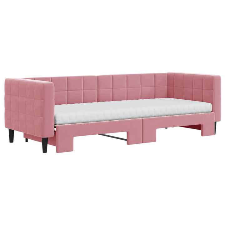 daybed med udtræk og madras 80x200 cm velour lyserød