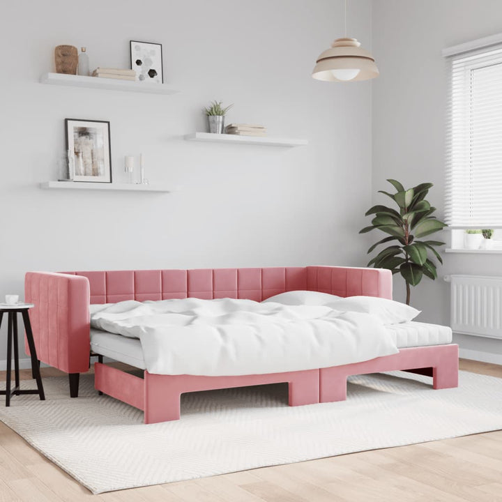 daybed med udtræk og madras 80x200 cm velour lyserød