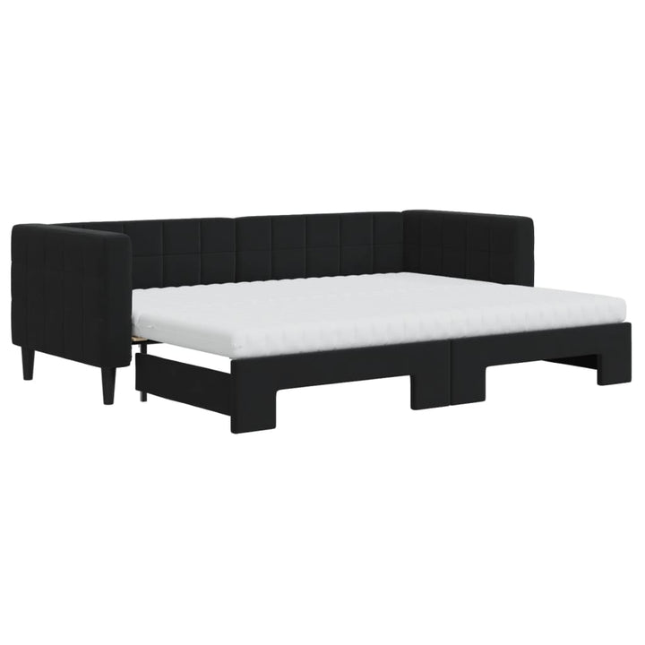 daybed med udtræk og madras 80x200 cm velour sort
