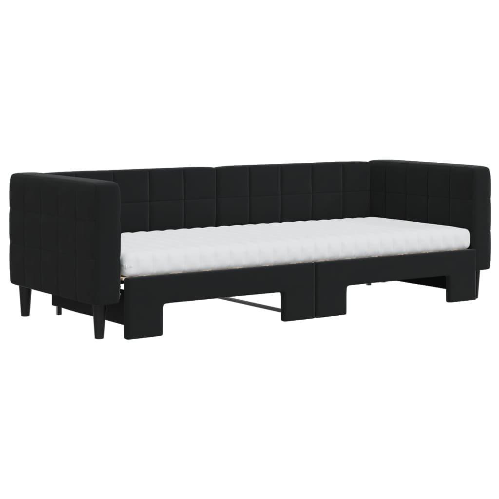 daybed med udtræk og madras 80x200 cm velour sort