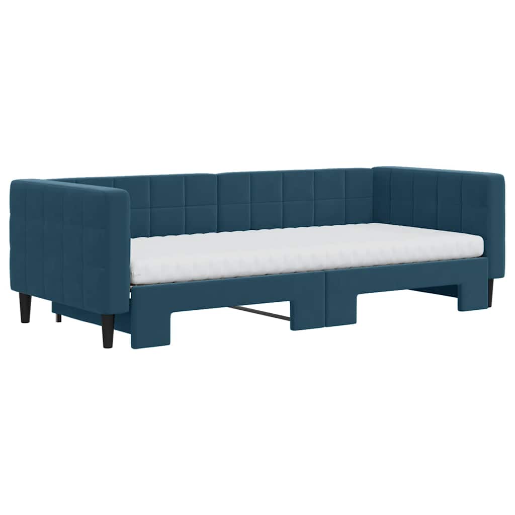 daybed med udtræk og madras 90x200 cm velour blå