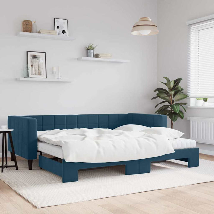 daybed med udtræk og madras 90x200 cm velour blå