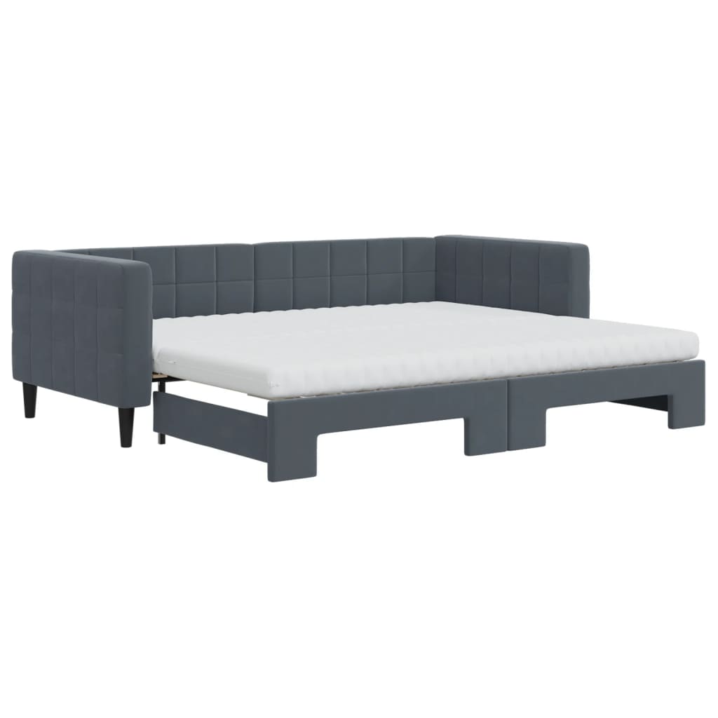 daybed med udtræk og madras 90x200 cm velour mørkegrå