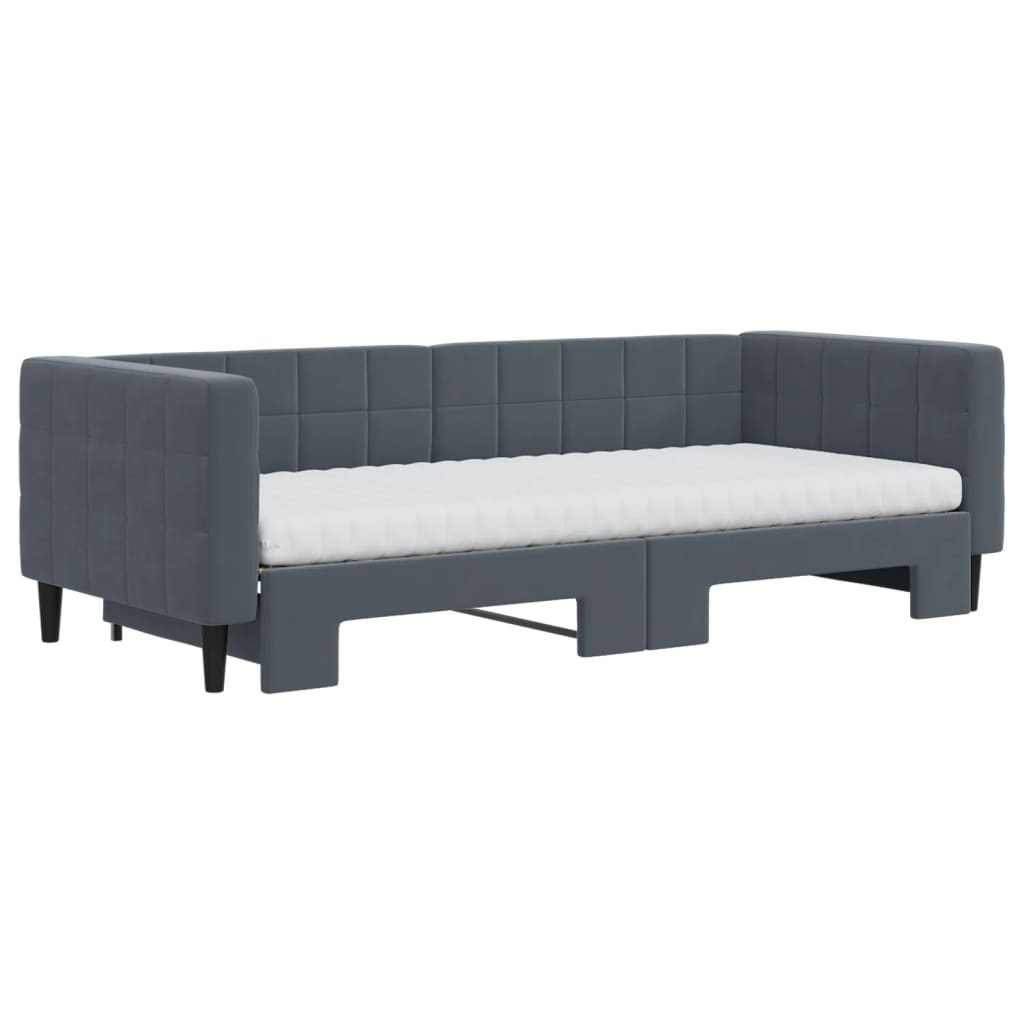 daybed med udtræk og madras 90x200 cm velour mørkegrå