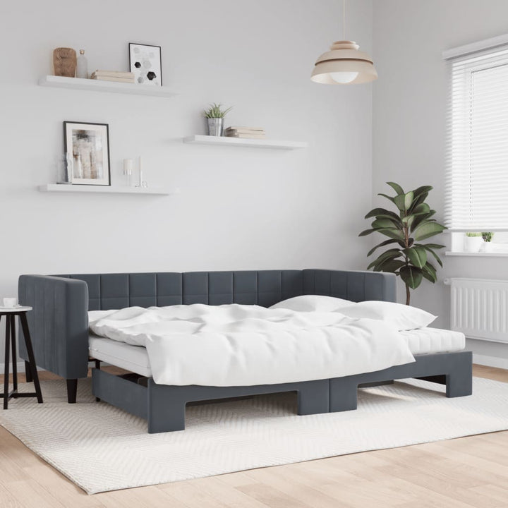 daybed med udtræk og madras 90x200 cm velour mørkegrå