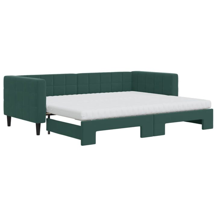 daybed med udtræk og madras 90x200 cm velour mørkegrøn