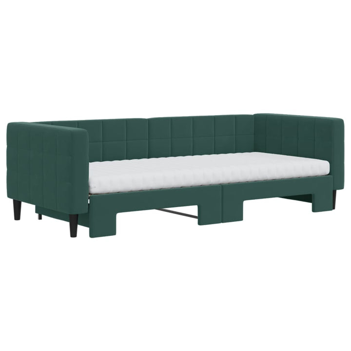 daybed med udtræk og madras 90x200 cm velour mørkegrøn