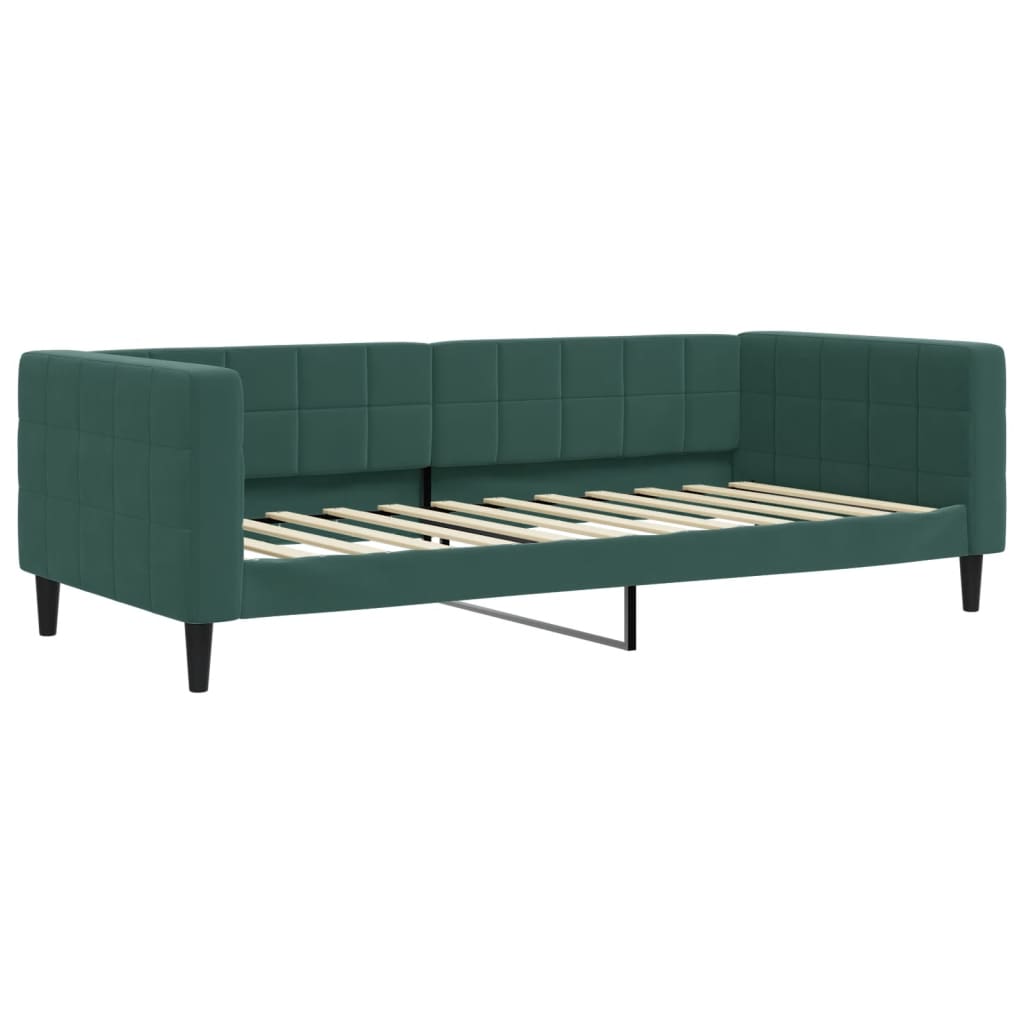 daybed med udtræk og madras 90x200 cm velour mørkegrøn