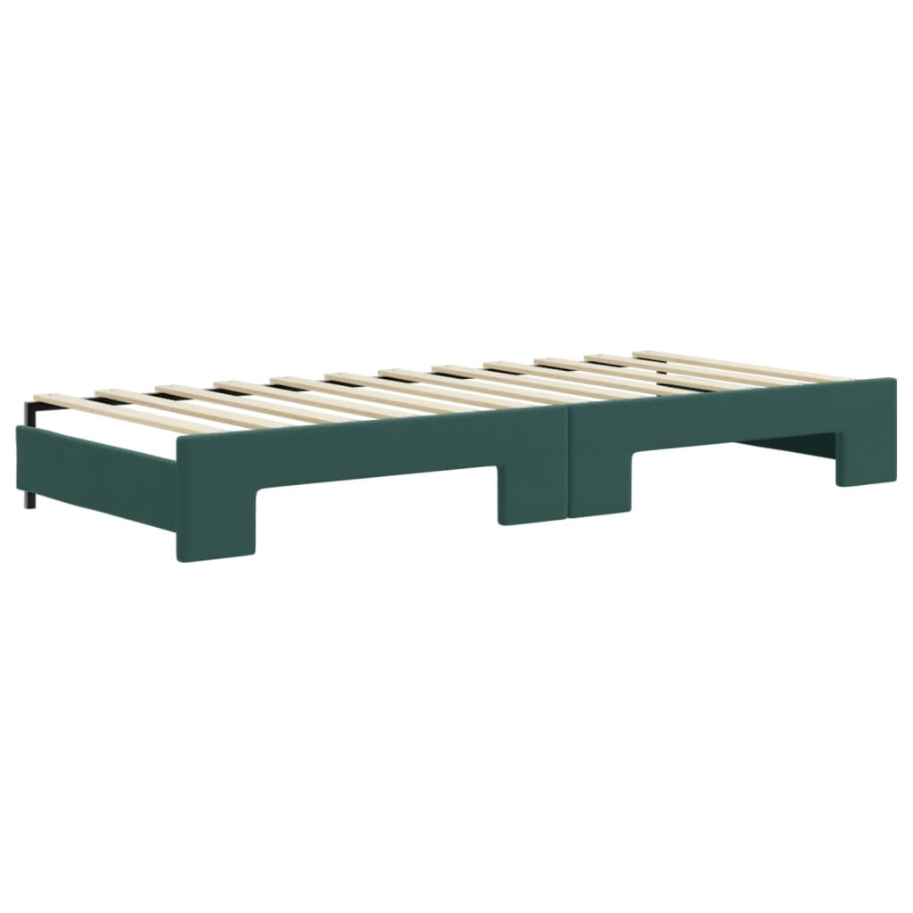 daybed med udtræk og madras 90x200 cm velour mørkegrøn