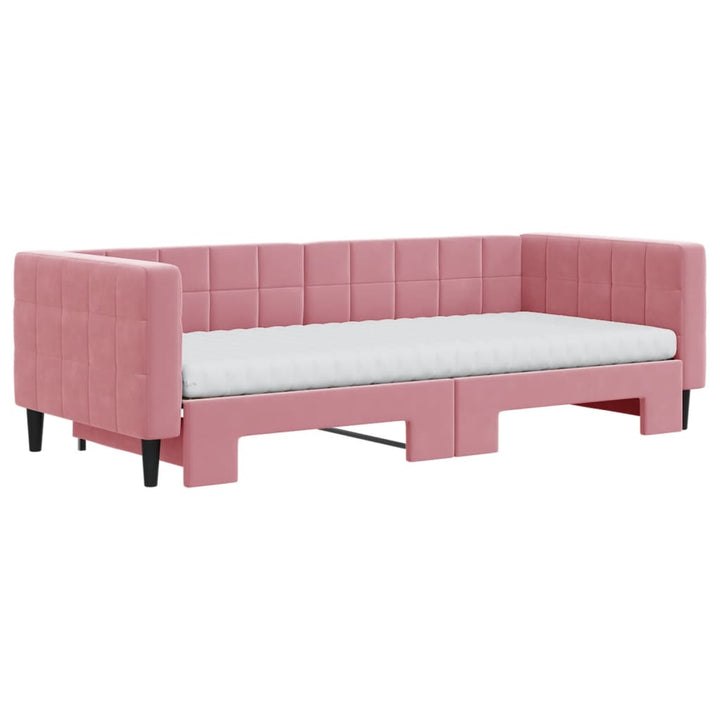 daybed med udtræk og madras 90x200 cm velour lyserød