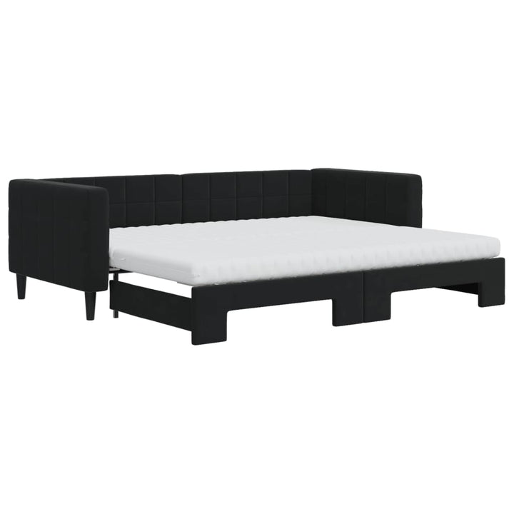 daybed med udtræk og madras 90x200 cm velour sort