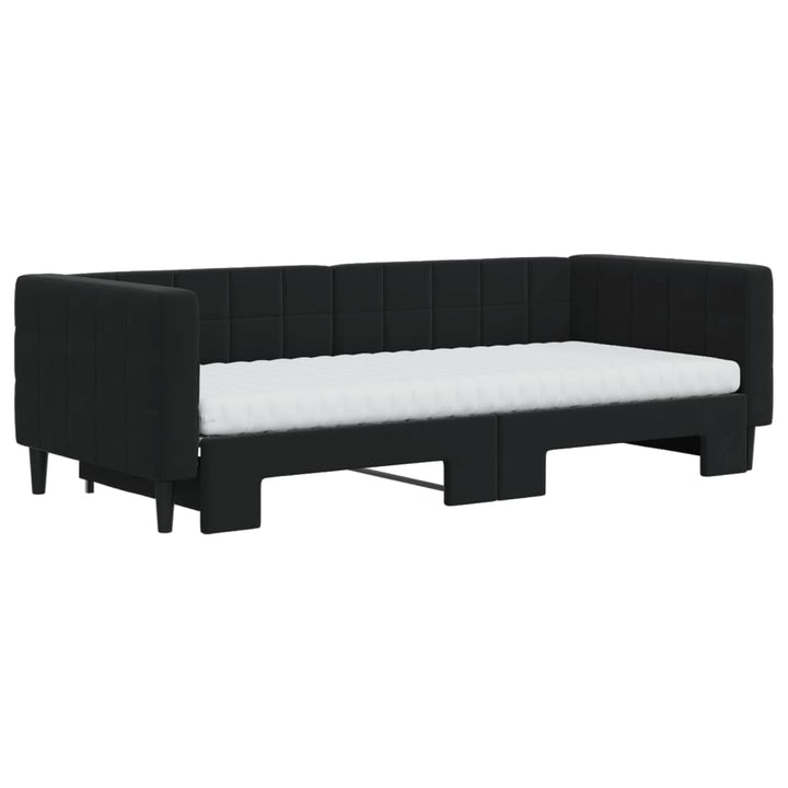 daybed med udtræk og madras 90x200 cm velour sort
