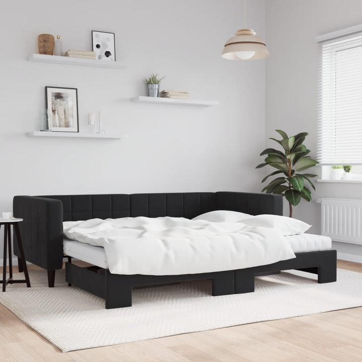 daybed med udtræk og madras 90x200 cm velour sort