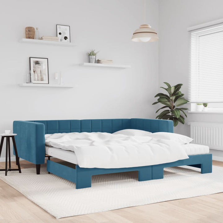 daybed med udtræk og madras 100x200 cm velour blå