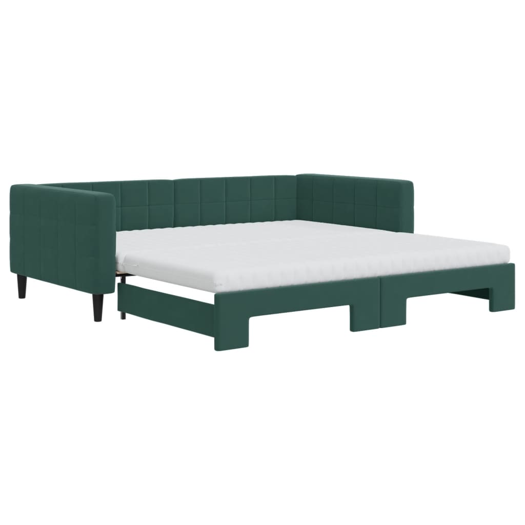 daybed med udtræk og madras 100x200 cm velour mørkegrøn