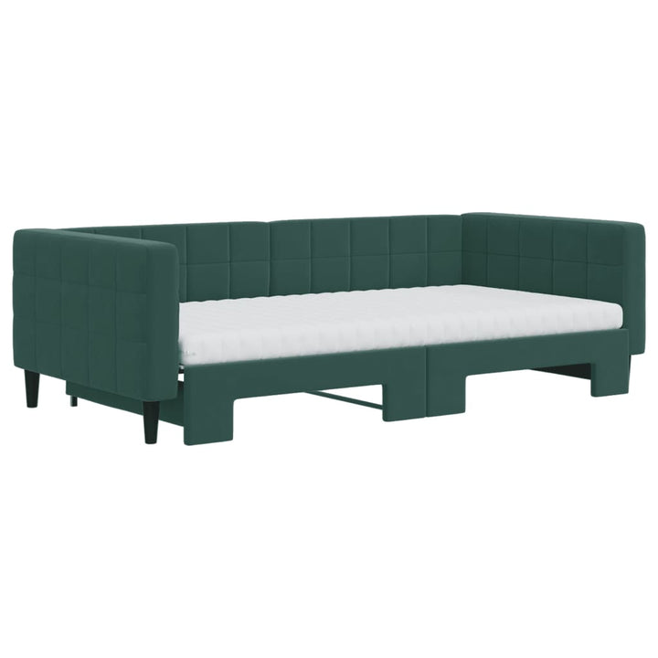 daybed med udtræk og madras 100x200 cm velour mørkegrøn