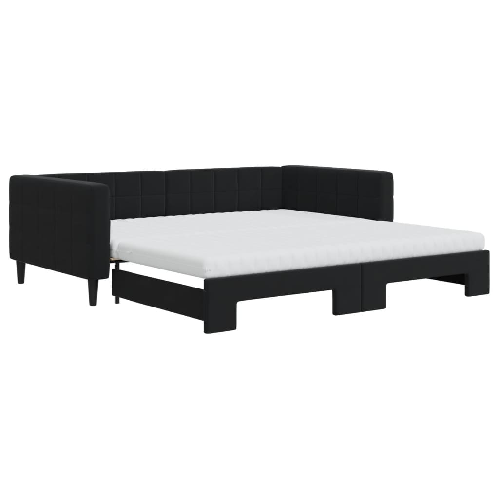 daybed med udtræk og madras 100x200 cm velour sort