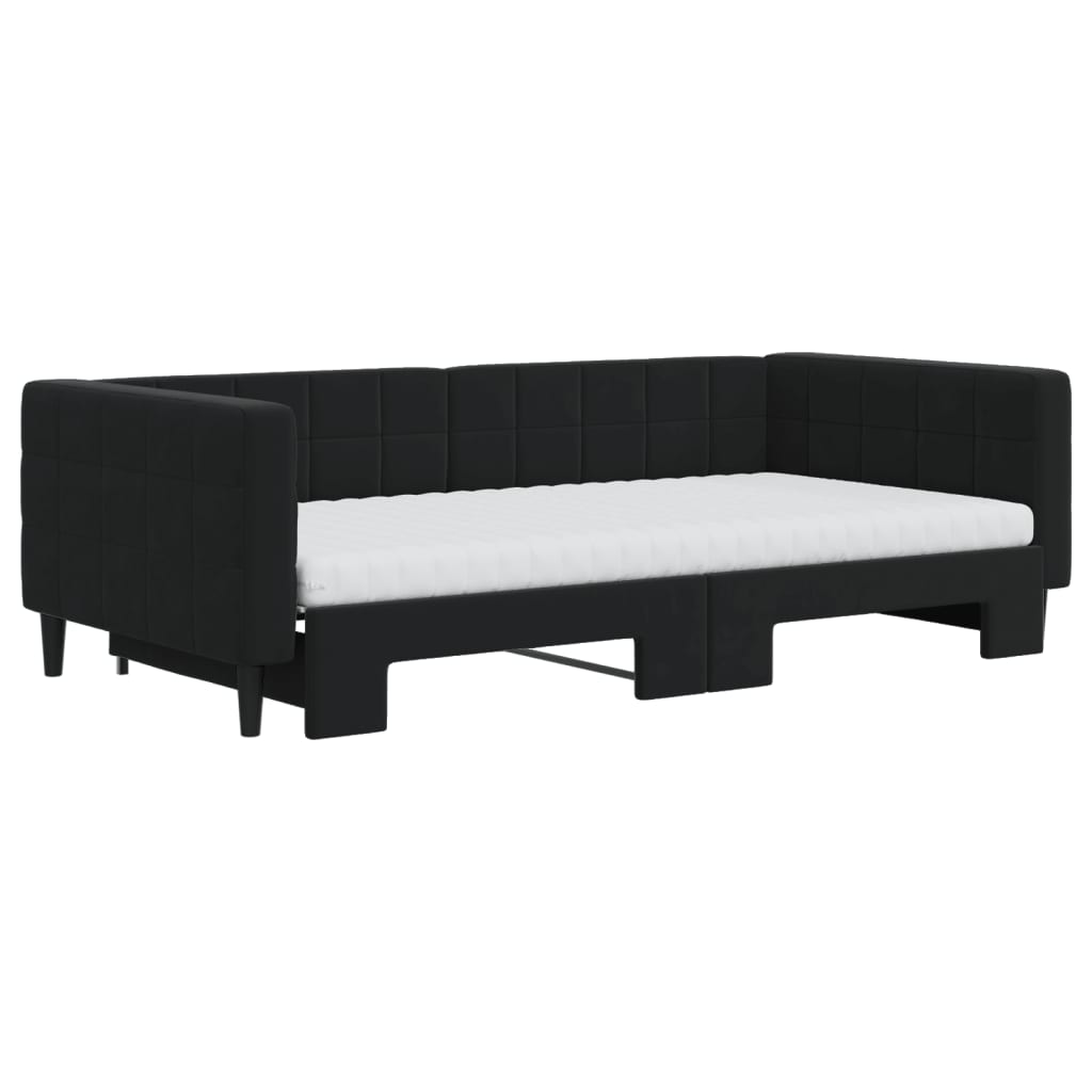 daybed med udtræk og madras 100x200 cm velour sort