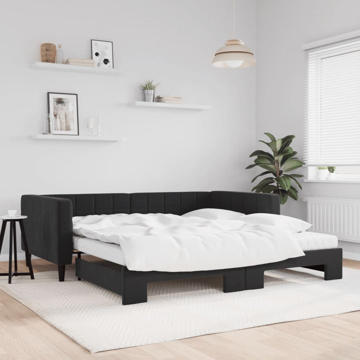 daybed med udtræk og madras 100x200 cm velour sort