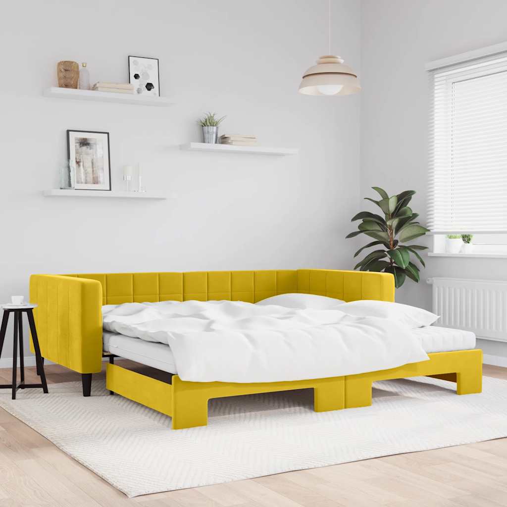 daybed med udtræk og madras 100x200 cm velour gul