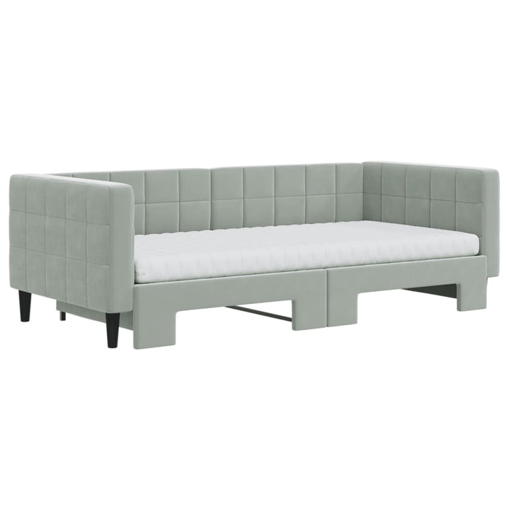 daybed med udtræk og madras 90x190 cm velour lysegrå