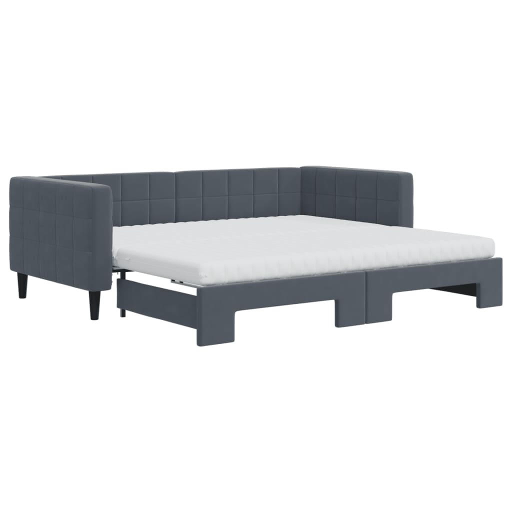daybed med udtræk og madras 90x190 cm velour mørkegrå