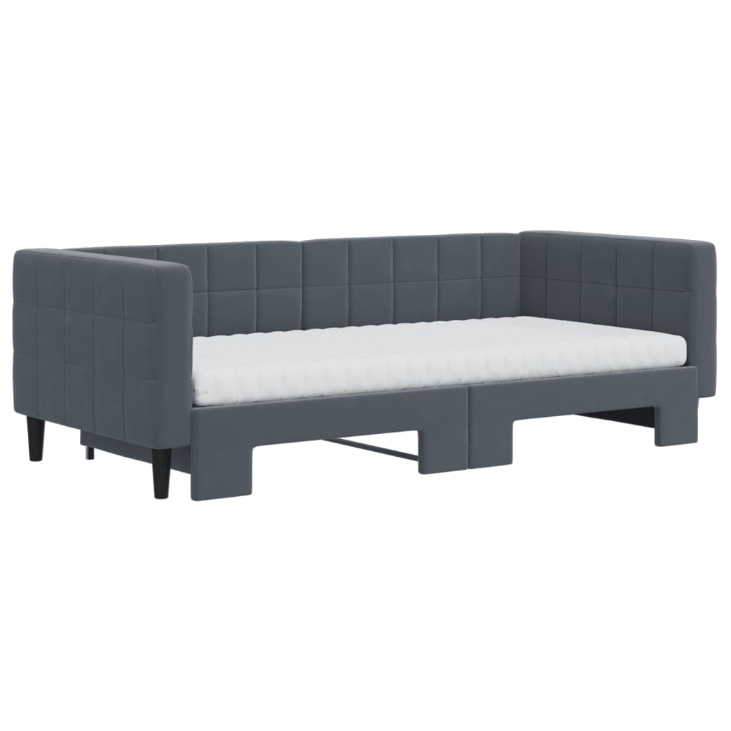 daybed med udtræk og madras 90x190 cm velour mørkegrå